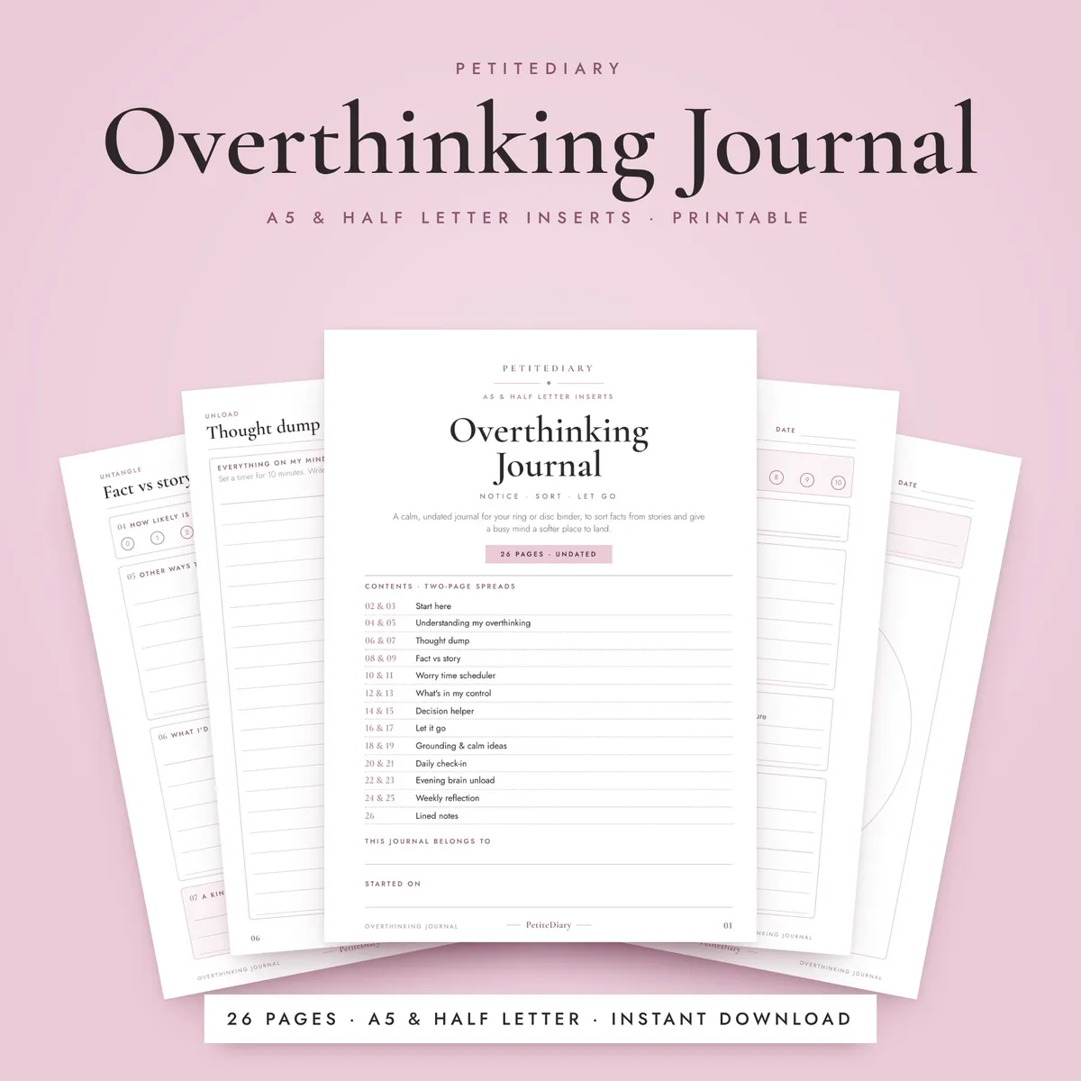 Overthinking Journal A5 & Half Letter Inserts