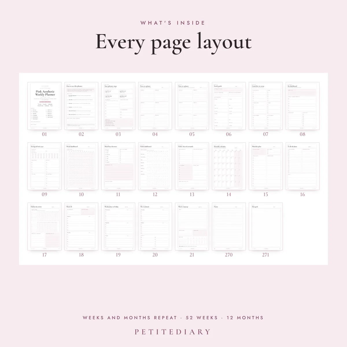 Pink Aesthetic Weekly Planner A5 & Half Letter Inserts, image 2