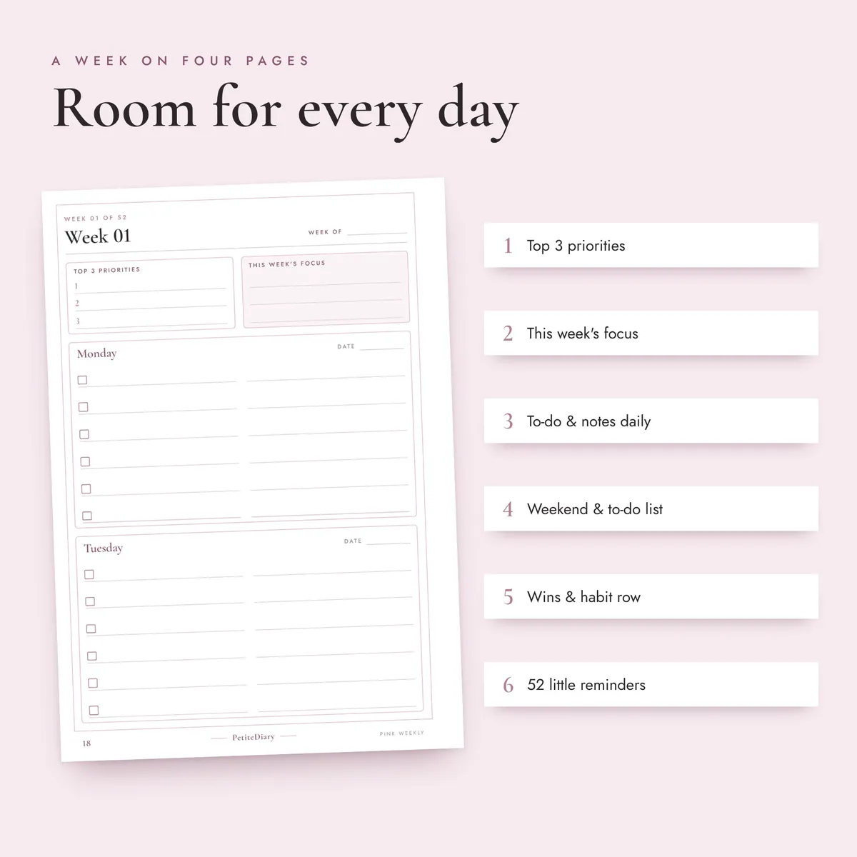 Pink Aesthetic Weekly Planner A5 & Half Letter Inserts, image 3