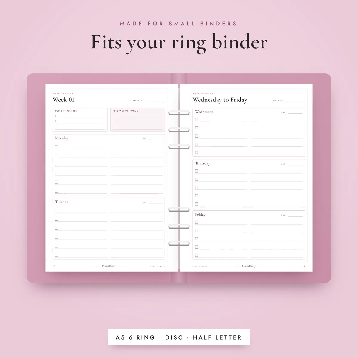 Pink Aesthetic Weekly Planner A5 & Half Letter Inserts, image 4