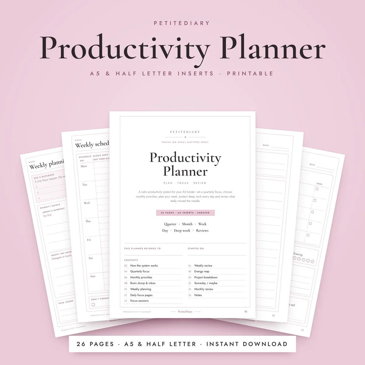 Productivity Planner A5 & Half Letter Inserts