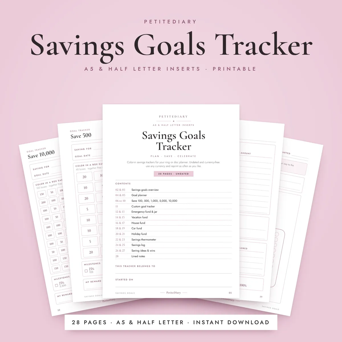 Savings Goals Tracker A5 & Half Letter Inserts