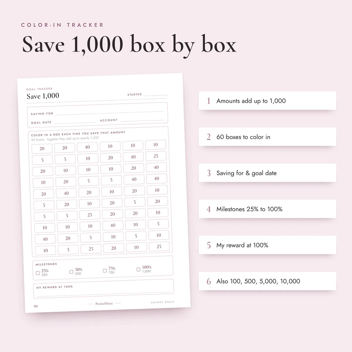 Savings Goals Tracker A5 & Half Letter Inserts, image 3