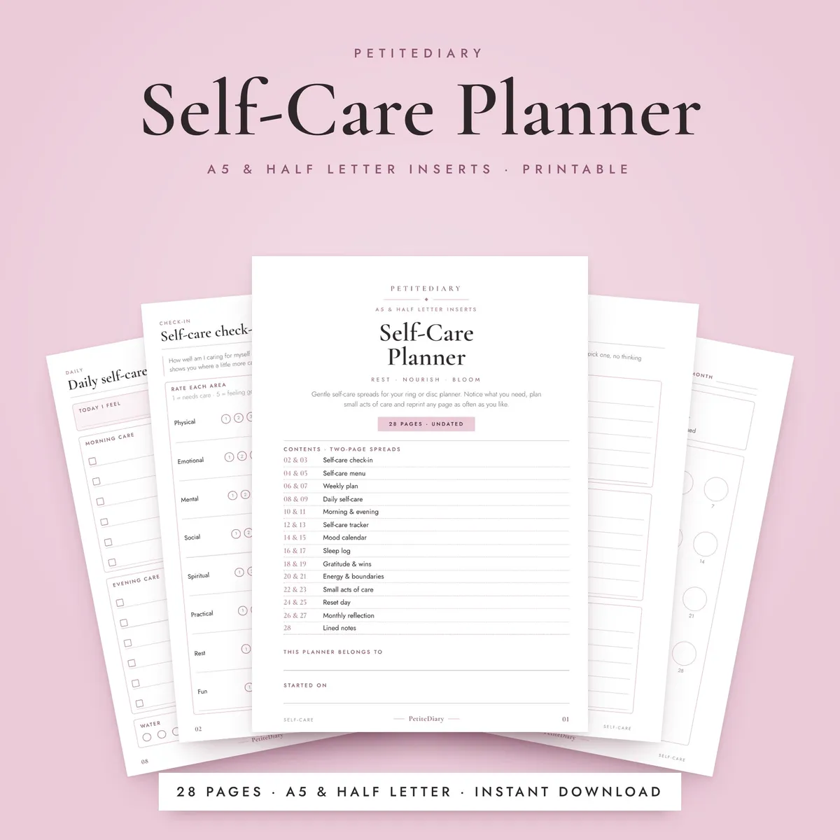 Self Care Planner A5 & Half Letter Inserts