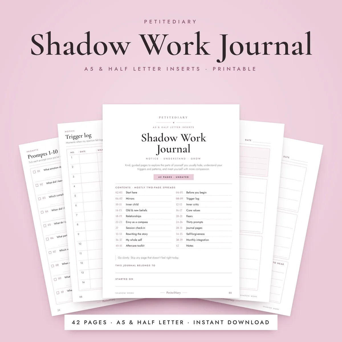 Shadow Work Journal A5 & Half Letter Inserts