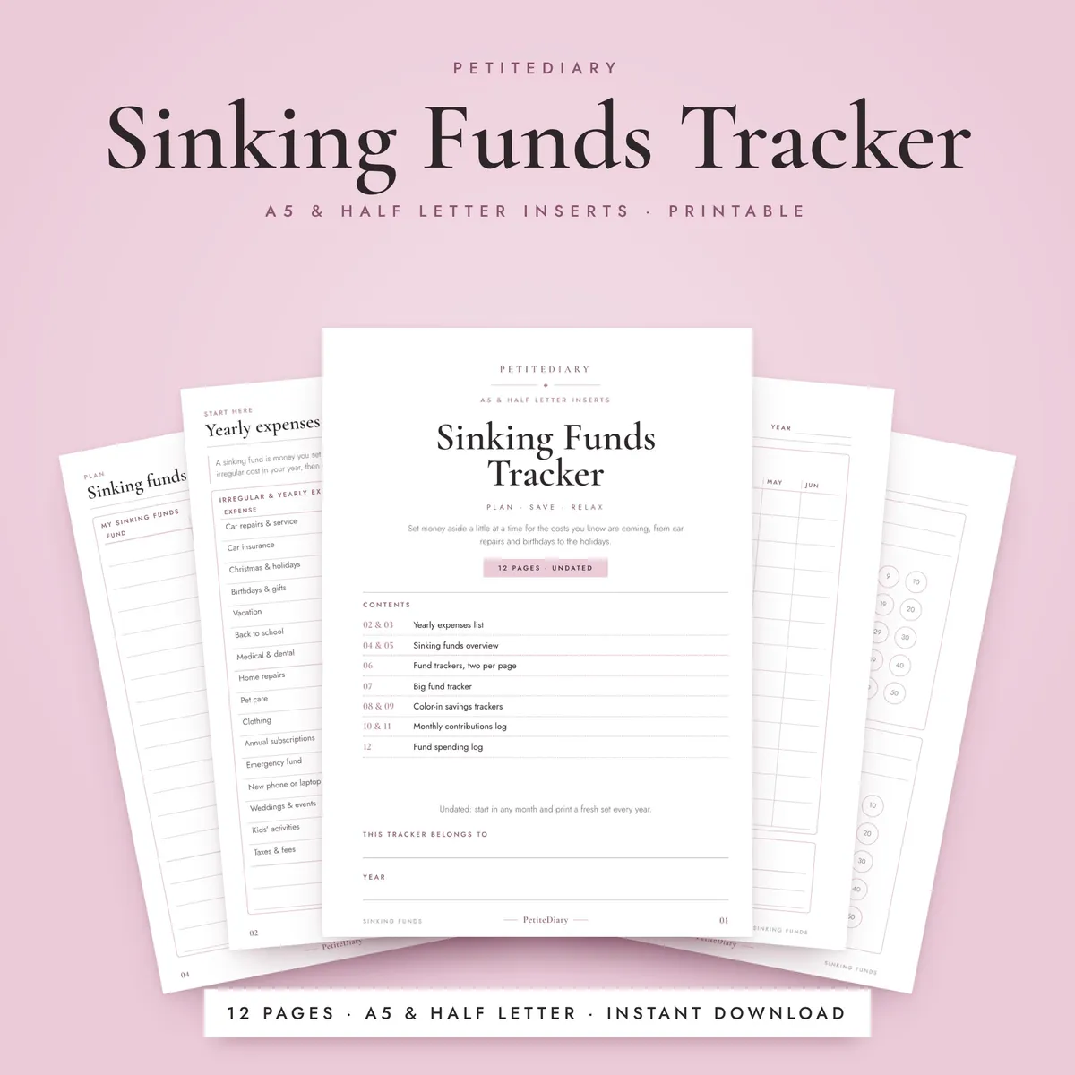 Sinking Funds Tracker A5 & Half Letter Inserts