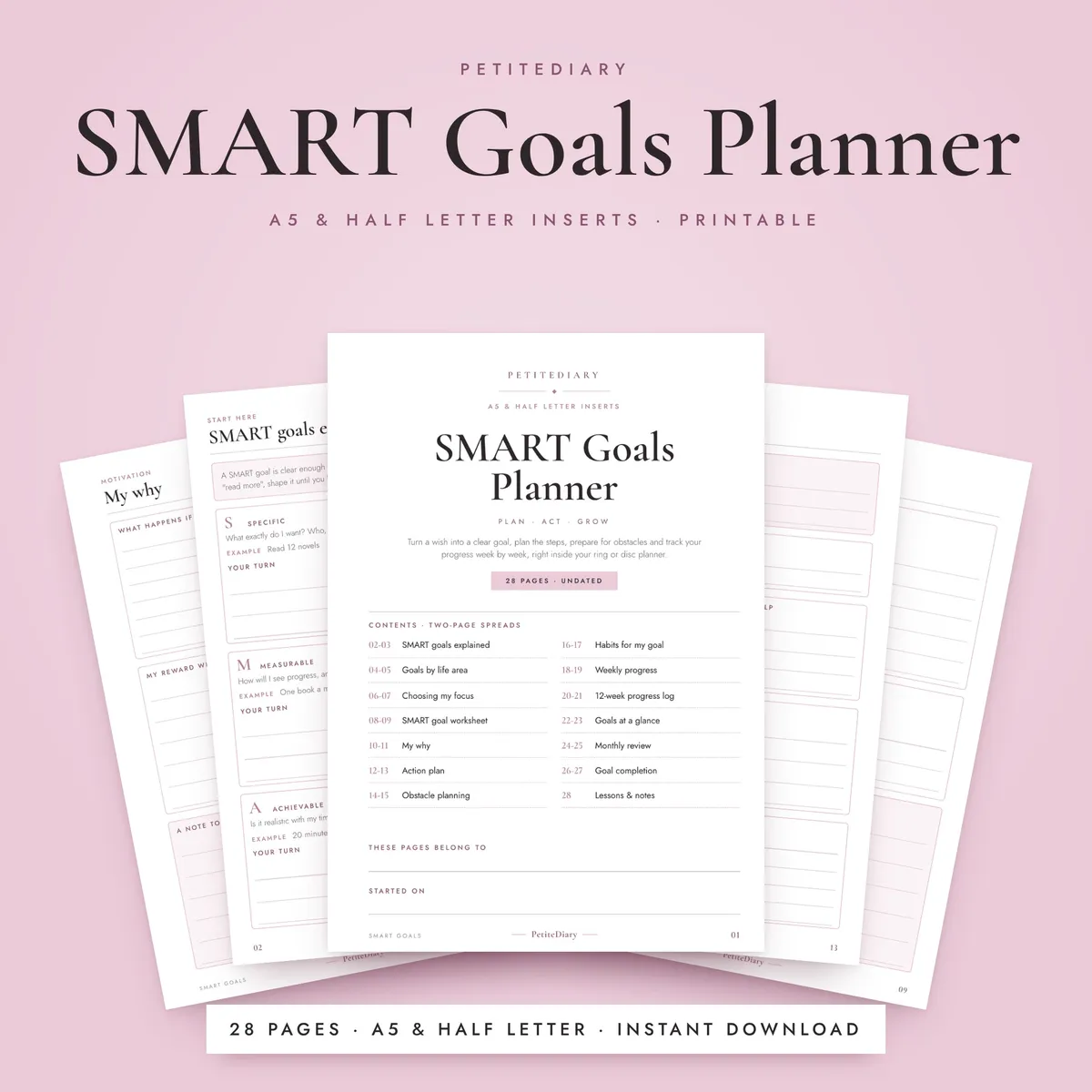 SMART Goals Planner A5 & Half Letter Inserts