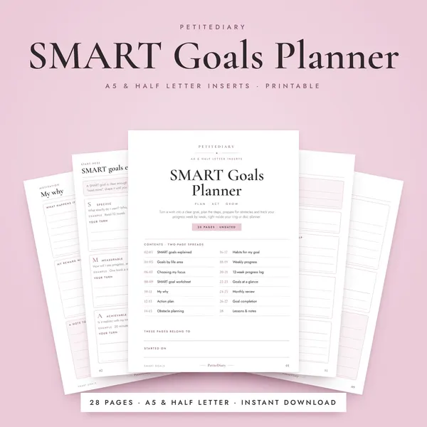 SMART Goals Planner A5 & Half Letter Inserts