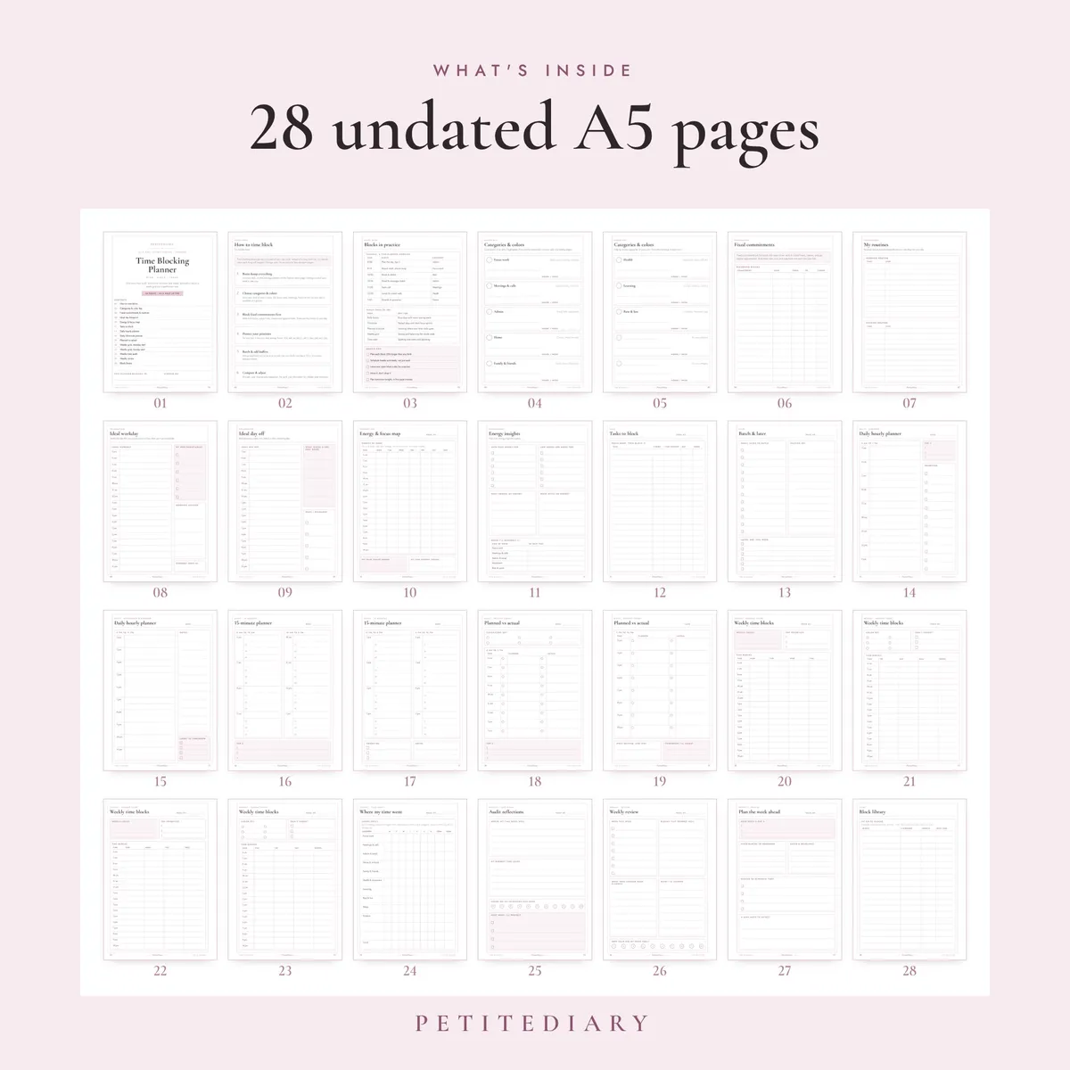 Time Blocking Planner A5 & Half Letter Inserts, image 2