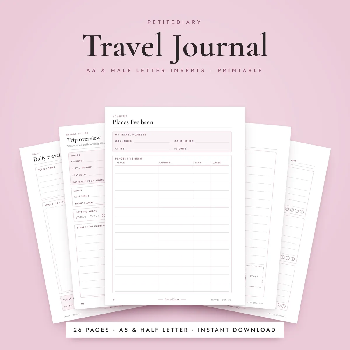 Travel Journal A5 & Half Letter Inserts