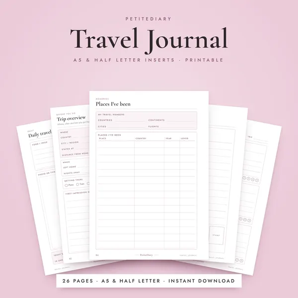 Travel Journal A5 & Half Letter Inserts