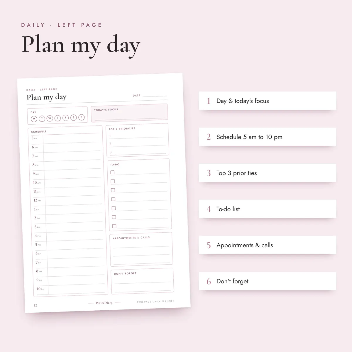 Two Page Daily Planner A5 & Half Letter Inserts, image 3
