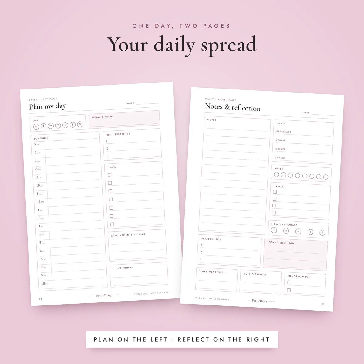 Two Page Daily Planner A5 & Half Letter Inserts, image 4