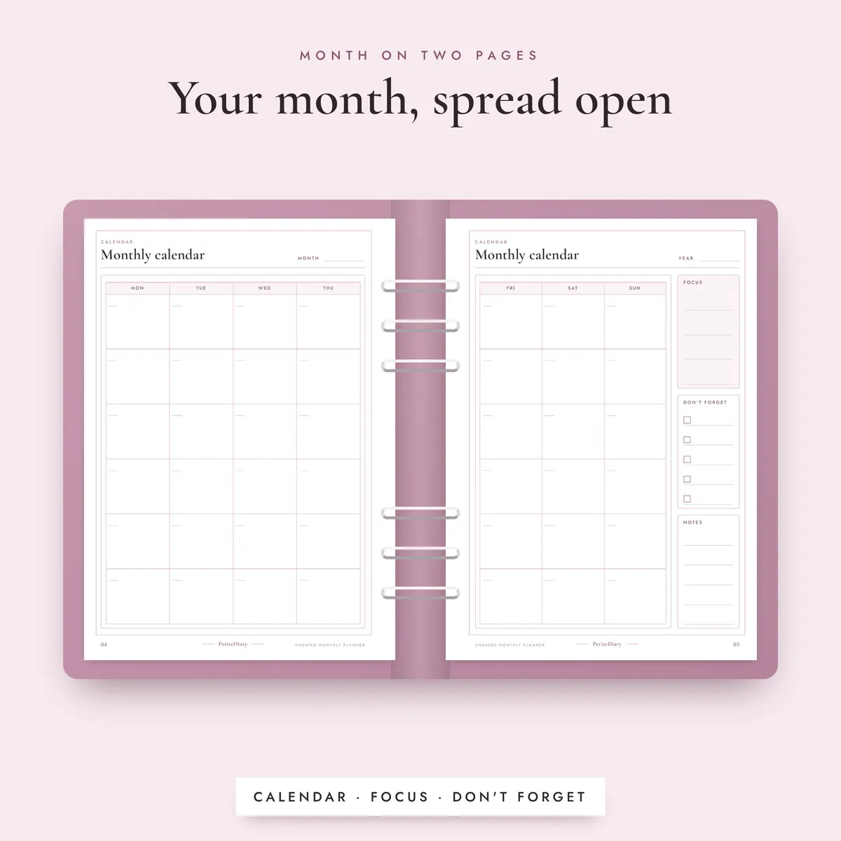 Undated Monthly Planner A5 & Half Letter Inserts, image 3