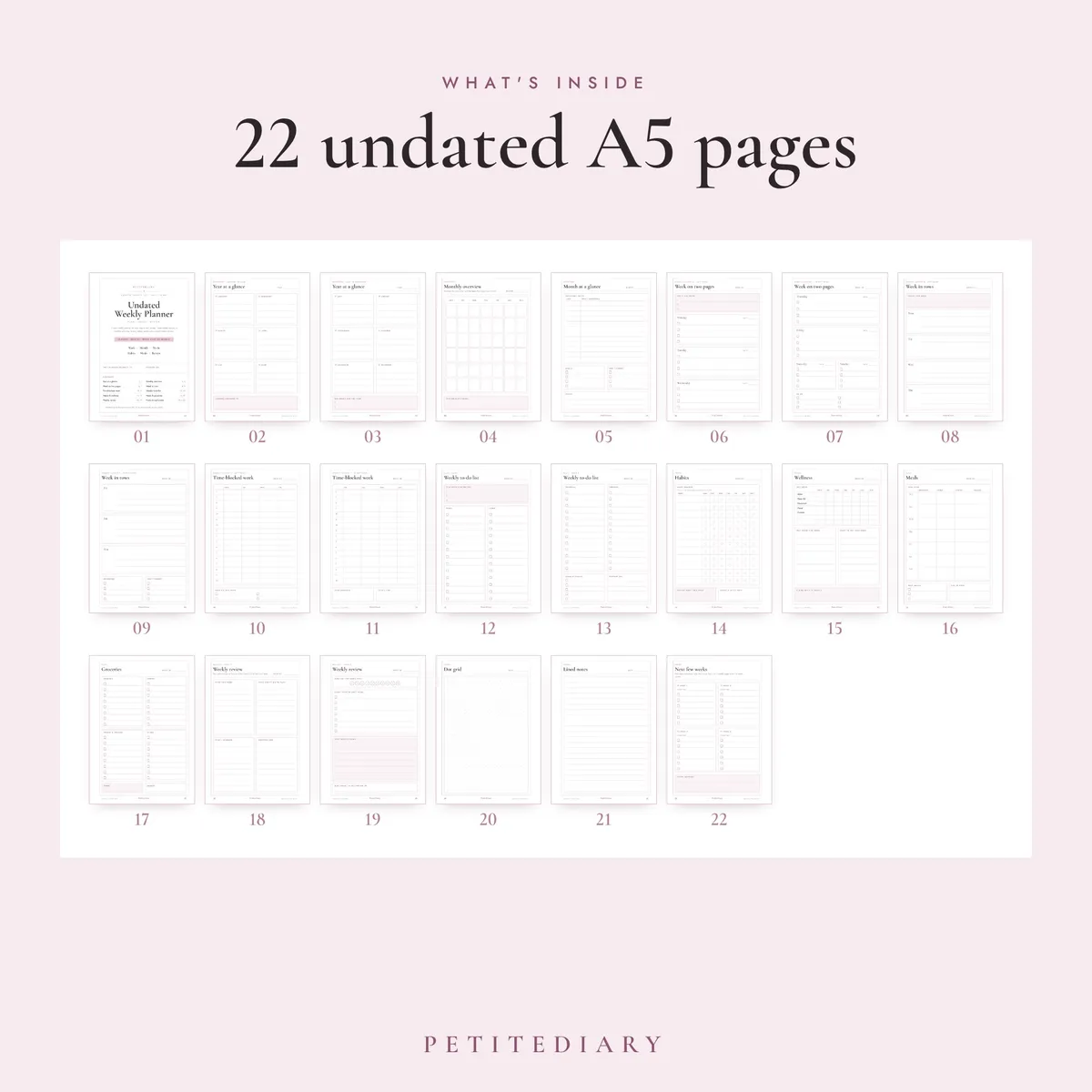 Undated Weekly Planner A5 & Half Letter Inserts, image 2