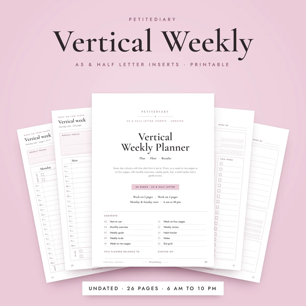 Vertical Weekly Planner A5 & Half Letter Inserts