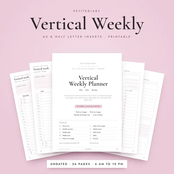 Vertical Weekly Planner A5 & Half Letter Inserts