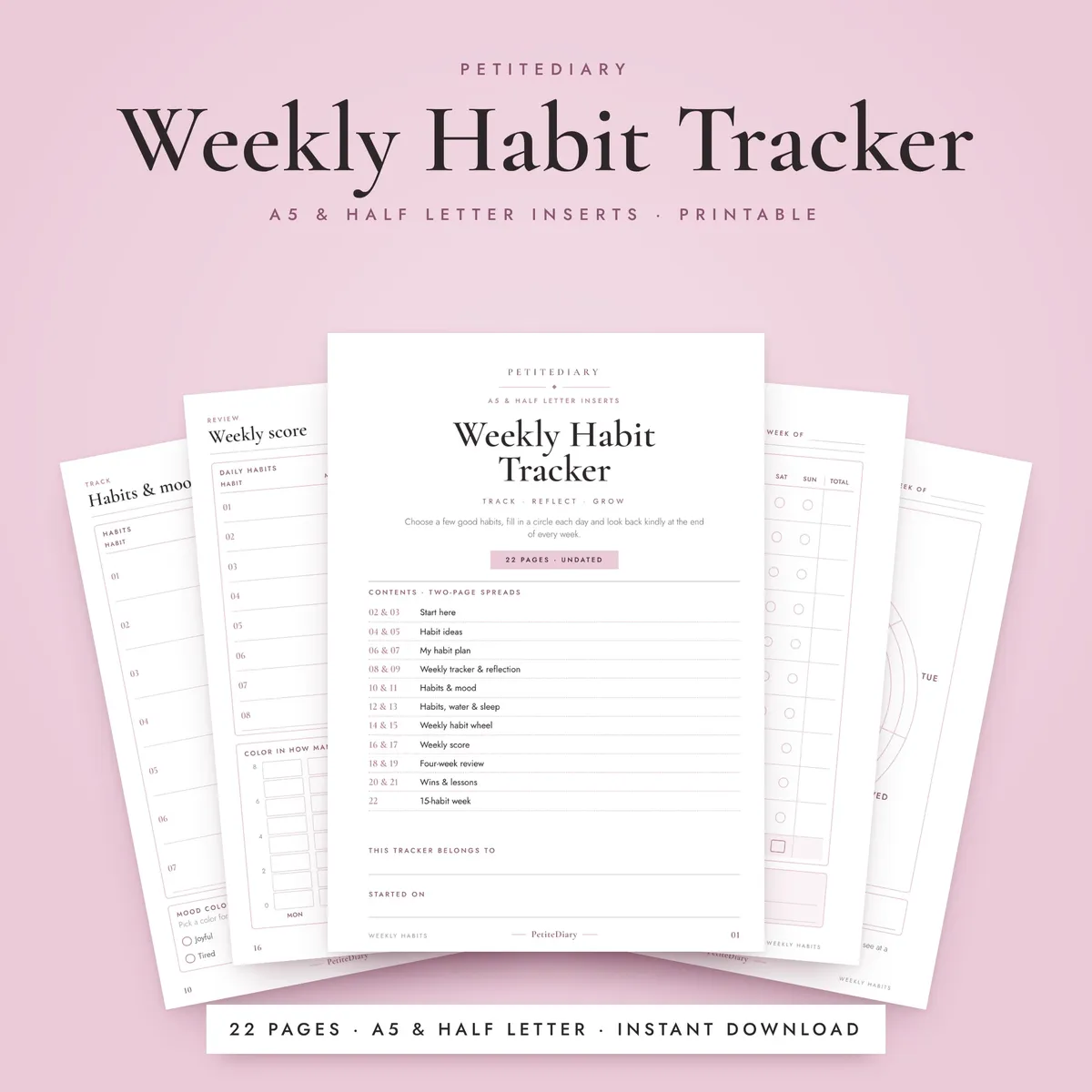 Weekly Habit Tracker A5 & Half Letter Inserts