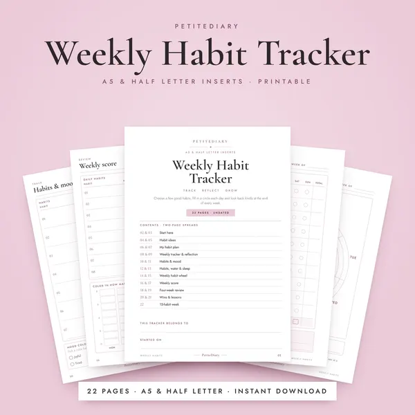 Weekly Habit Tracker A5 & Half Letter Inserts