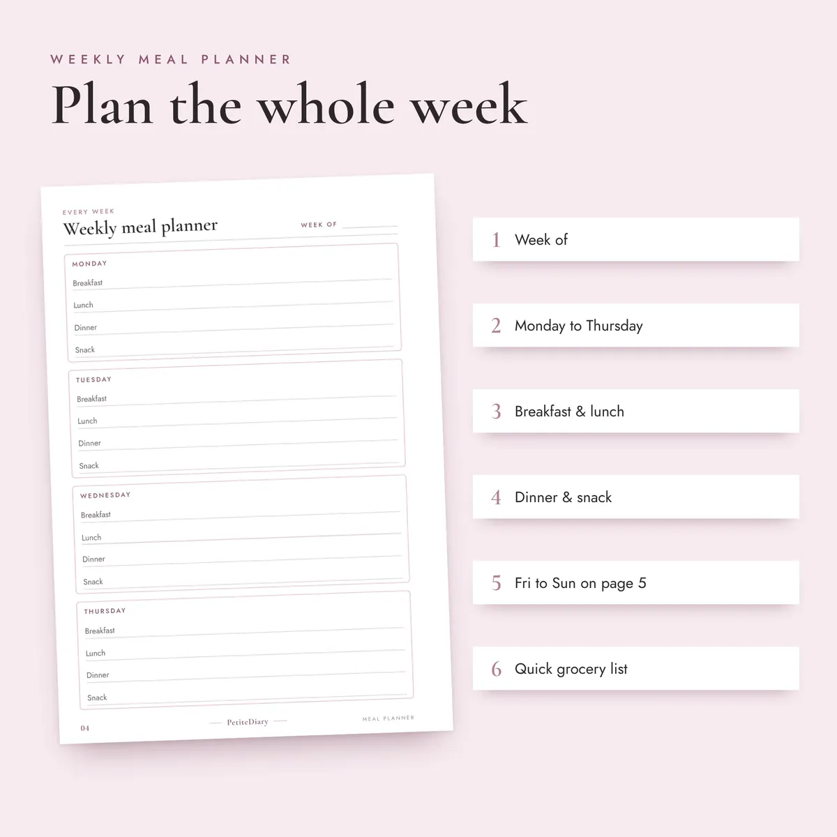 Weekly Meal Planner A5 & Half Letter Inserts, image 3