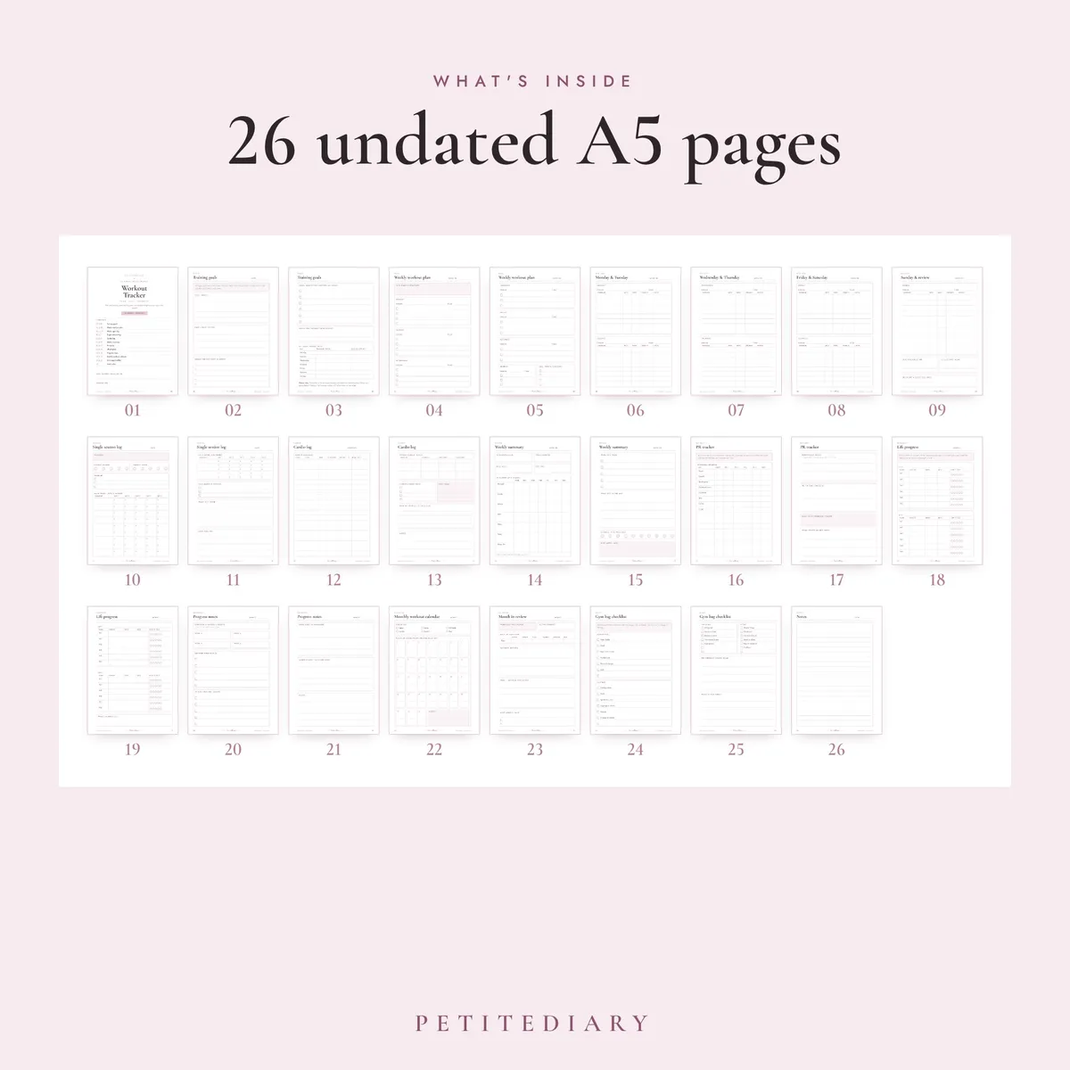 Weekly Workout Tracker A5 & Half Letter Inserts, image 2
