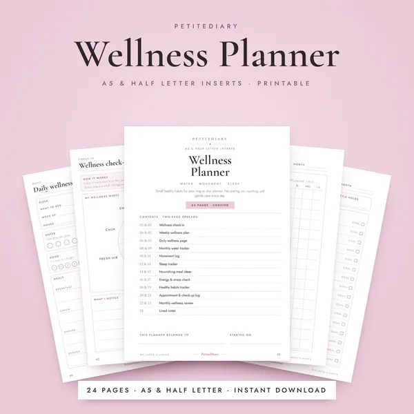 Wellness Planner A5 & Half Letter Inserts