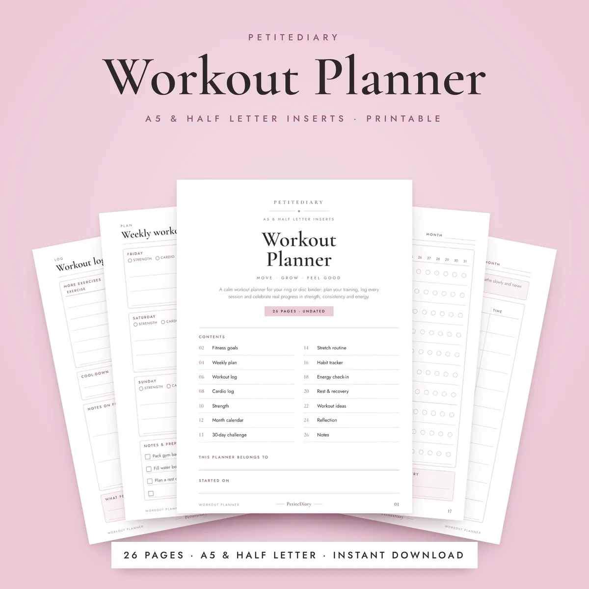 Workout Planner A5 & Half Letter Inserts