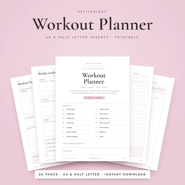 Workout Planner A5 & Half Letter Inserts