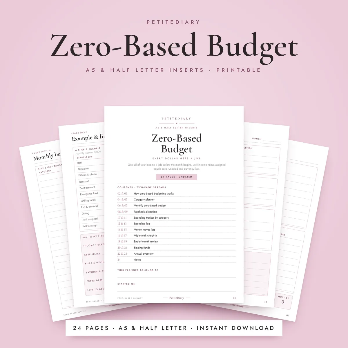 Zero Based Budget A5 & Half Letter Inserts
