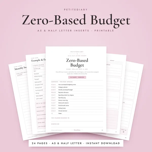 Zero Based Budget A5 & Half Letter Inserts