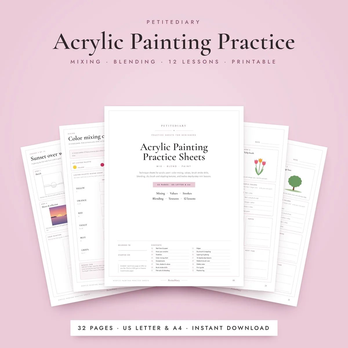Acrylic Painting Practice Sheets