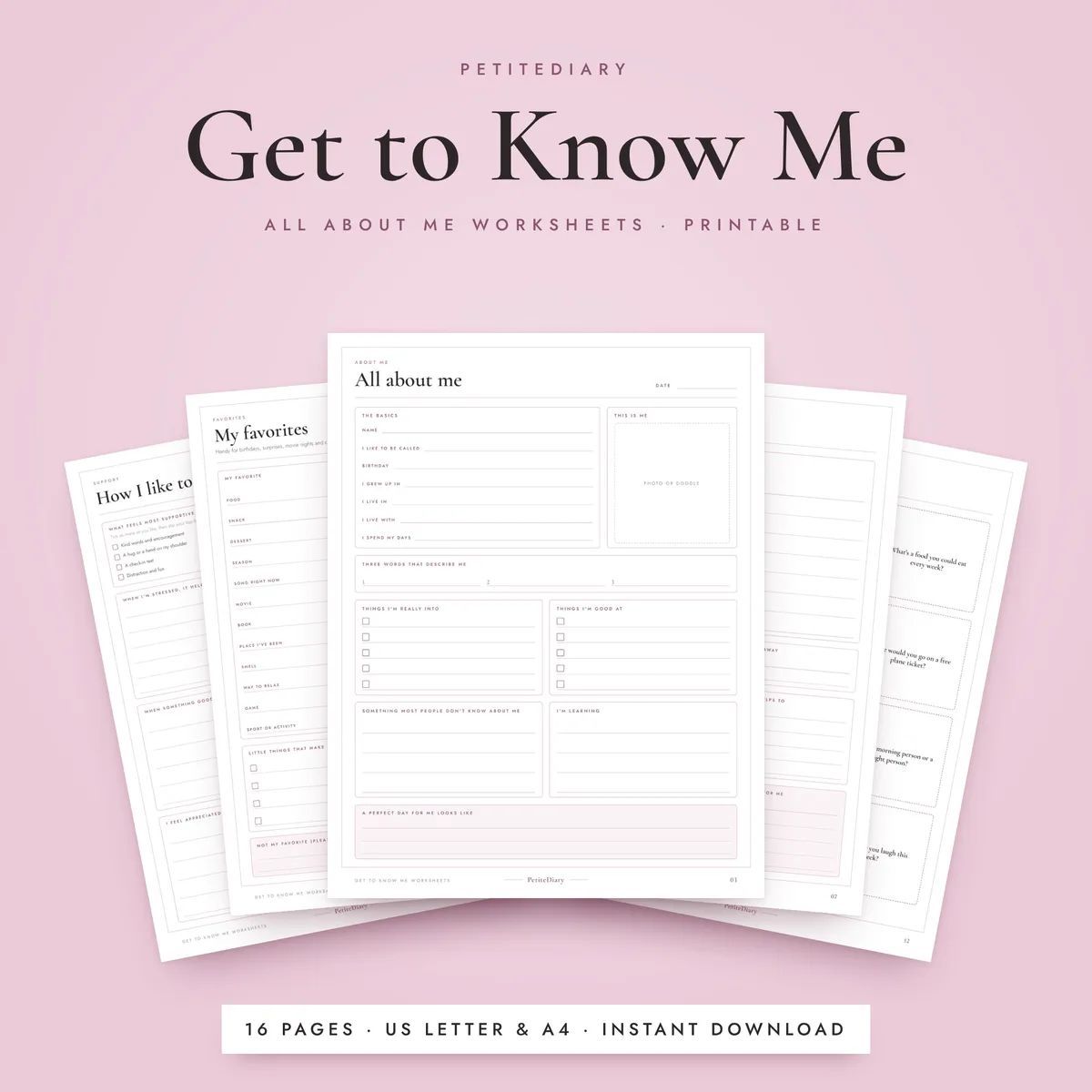 All About Me Worksheet for Adults & Teens