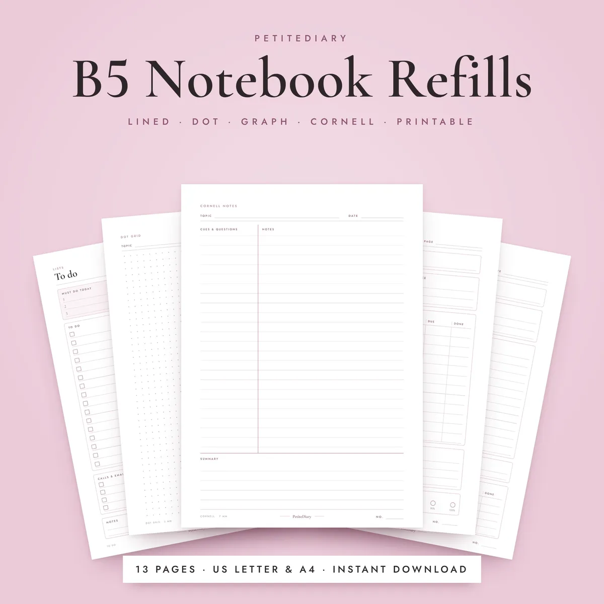 B5 Notebook Refills (dot, lined, grid, Cornell)