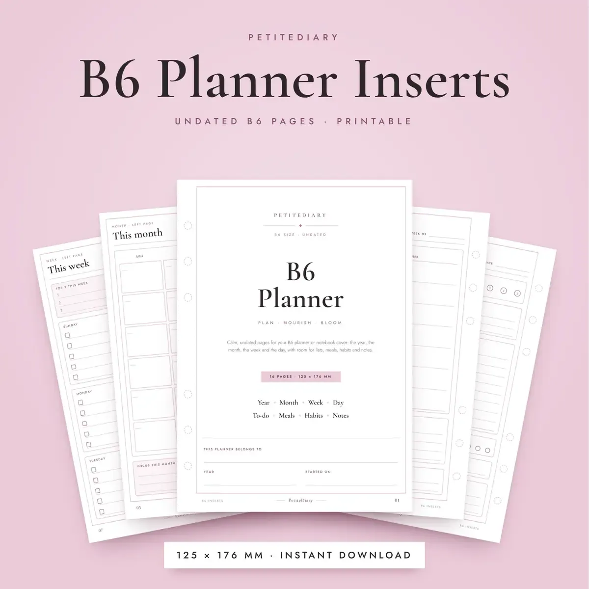 B6 Planner Inserts