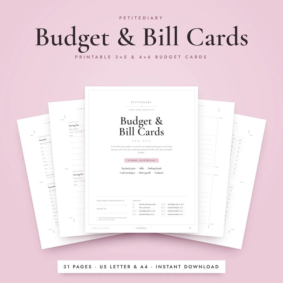Budget & Bill Cards 3x5 & 4x6