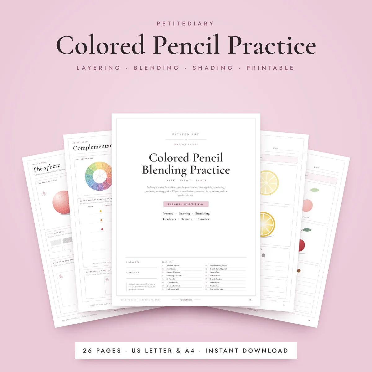 Colored Pencil Blending Practice Sheets