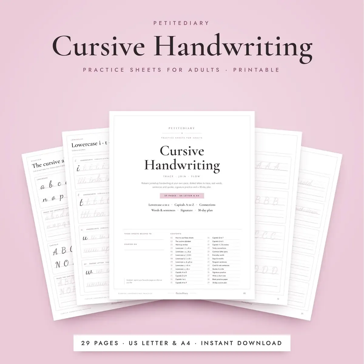 Cursive Handwriting Practice Sheets for Adults