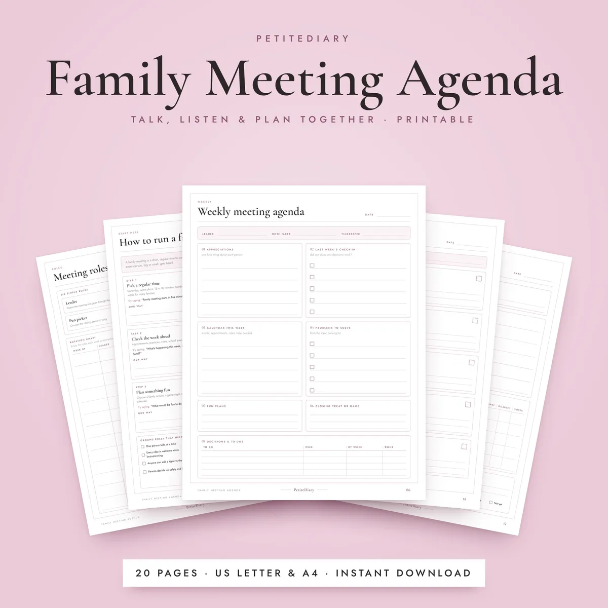Family Meeting Agenda Worksheets