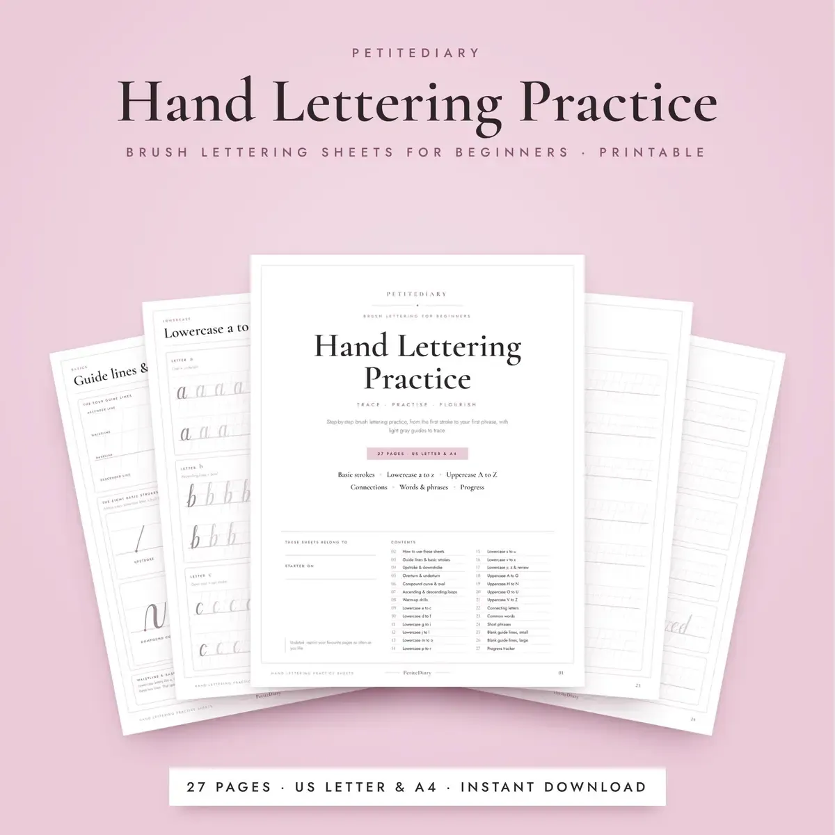 Hand Lettering Practice Sheets for Beginners