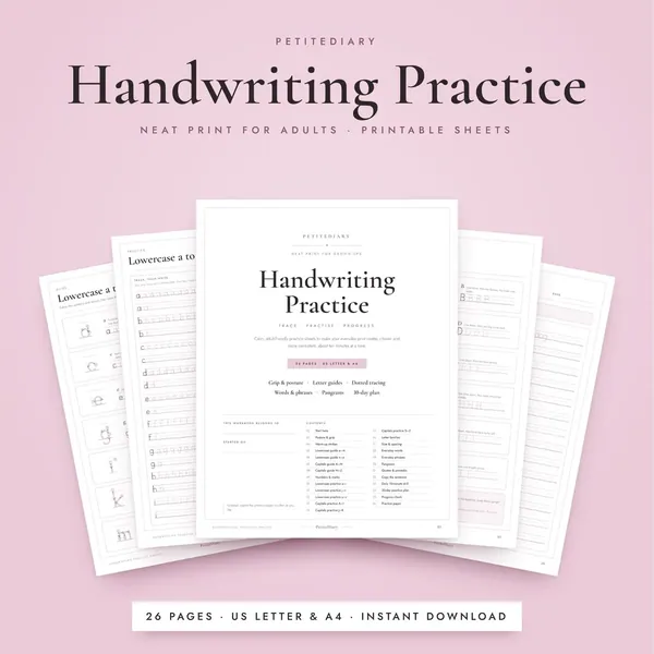 Handwriting Practice Sheets for Adults