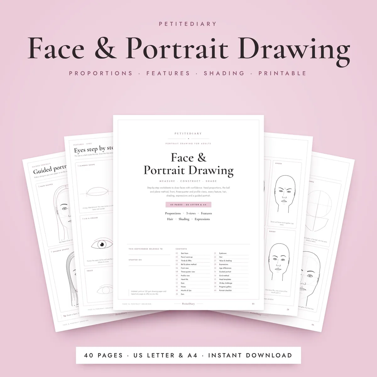 Face Proportions & Portrait Drawing Worksheets