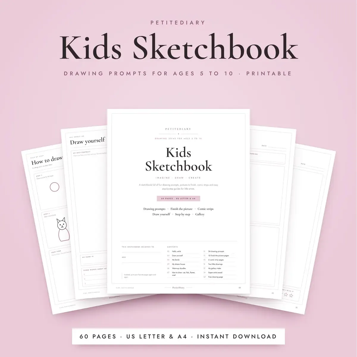 Kids Sketchbook with Drawing Prompts