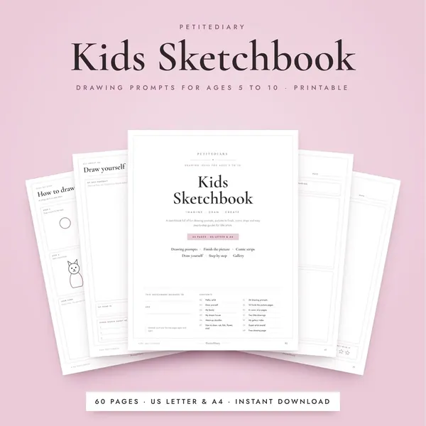 Kids Sketchbook with Drawing Prompts