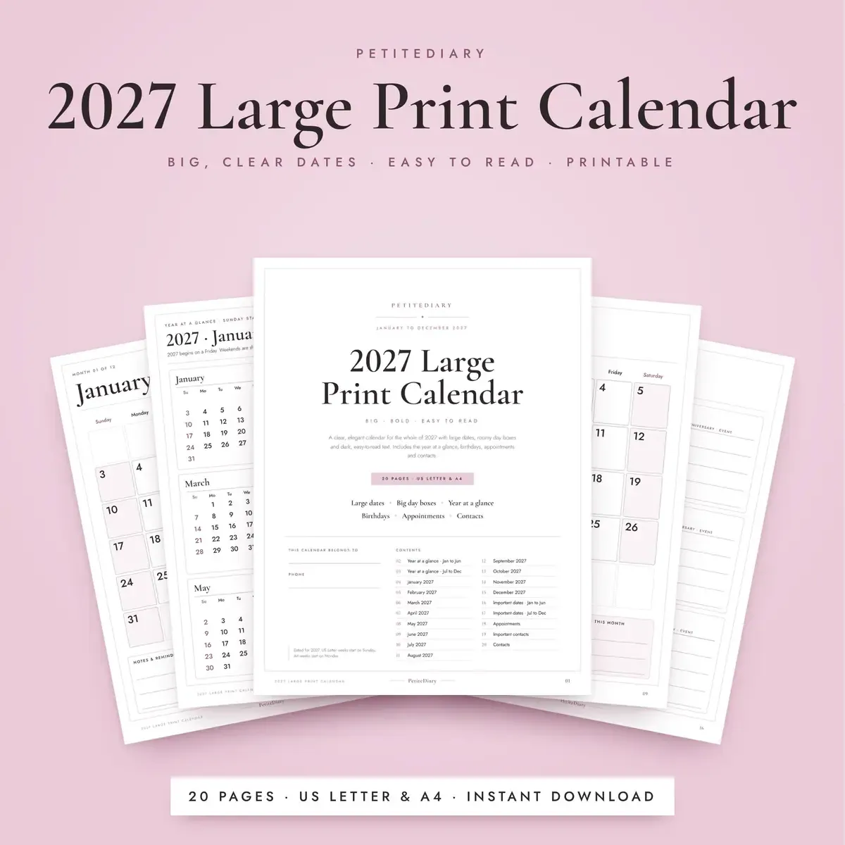 Large Print Calendar 2027 for Seniors & Low Vision