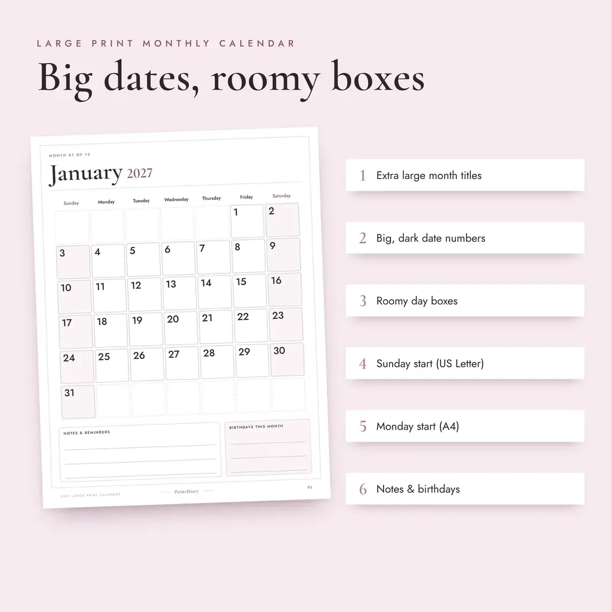 Large Print Calendar 2027 for Seniors & Low Vision, image 3