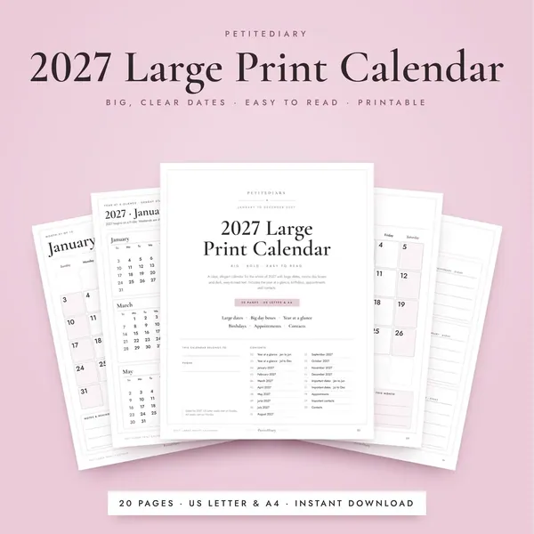 Large Print Calendar 2027 for Seniors & Low Vision