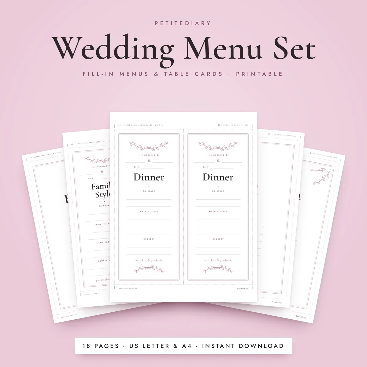 Menu for Wedding Reception