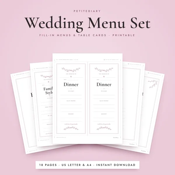 Menu for Wedding Reception
