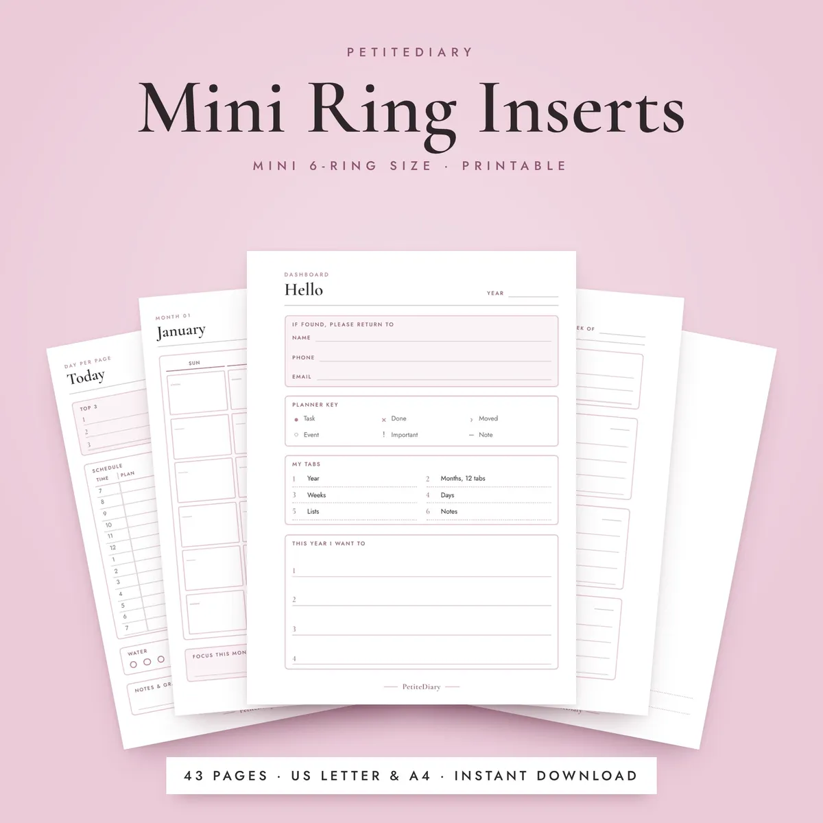 Mini 6-Ring Planner Inserts