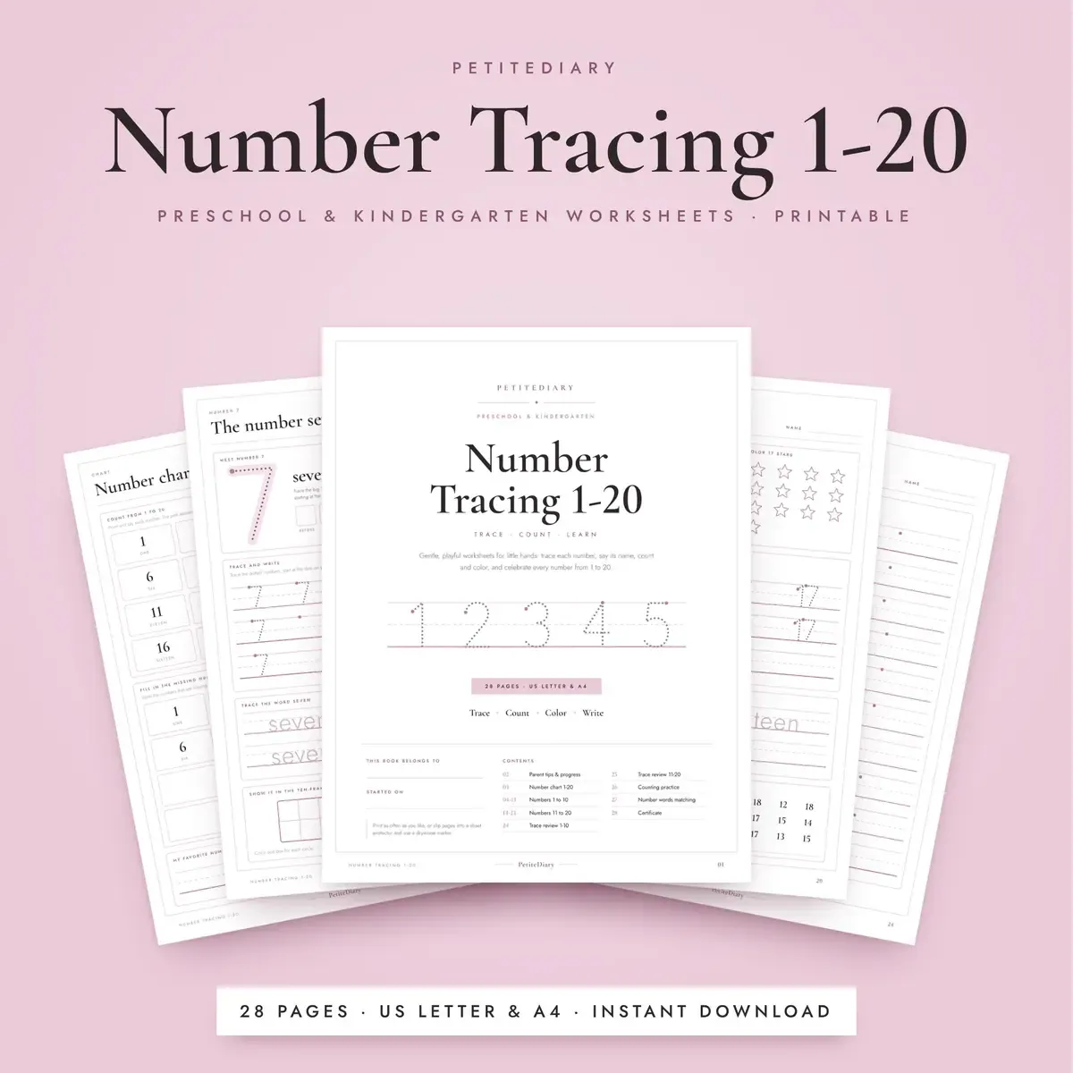 Number Tracing Worksheets 1 to 20